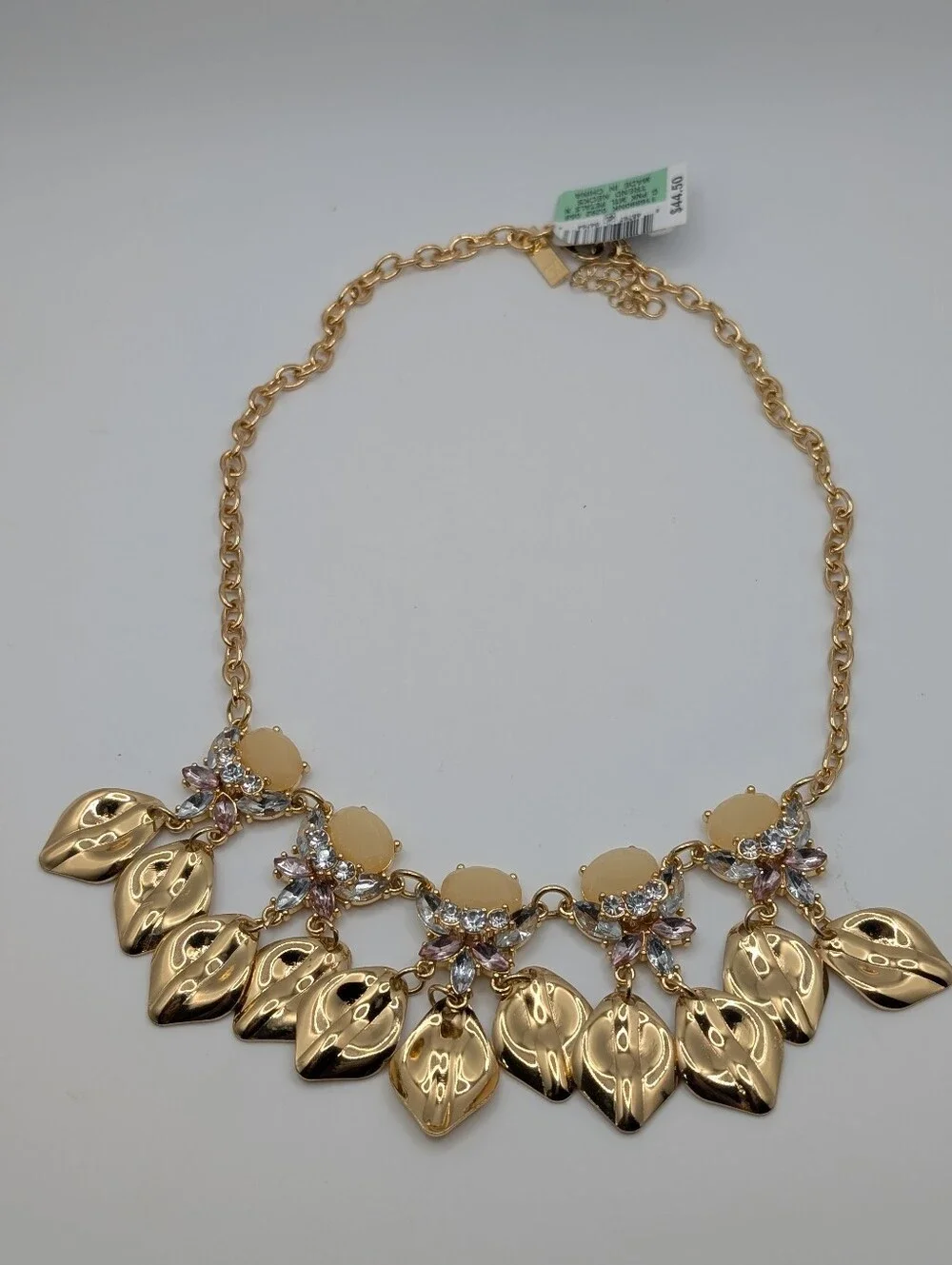 Macy's INC Gold Pink Stone & Crystal Petals Statement Necklace NWT